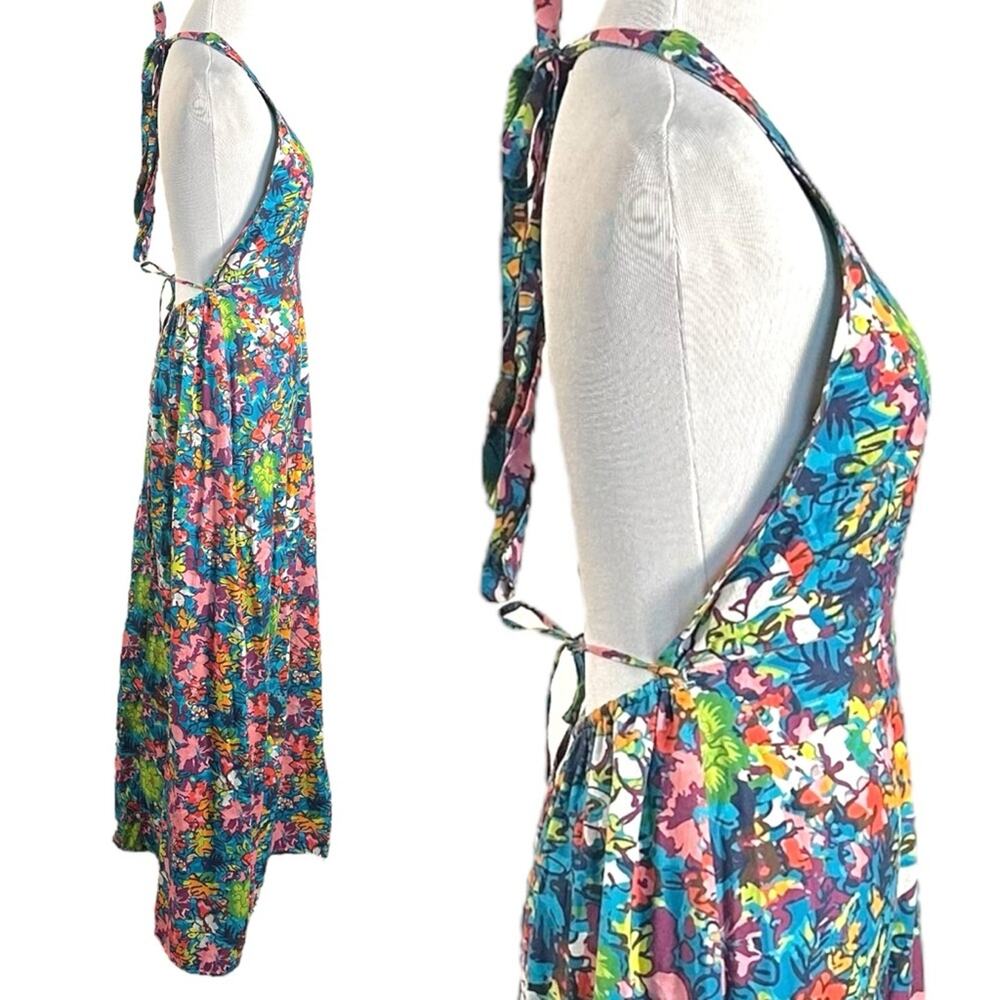 Free People Retro 60s 70s Floral Psychedelic Saffron Halter Maxi Dress Large - Picture 6 of 14